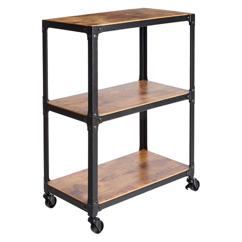 AmazonBasics 3-Tier Wood and Metal Utility Cart, Black/Brown : Amazon ...