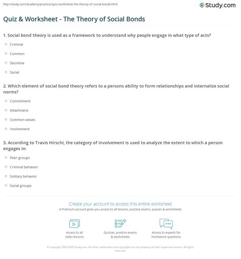 Quiz & Worksheet - The Theory of Social Bonds | Study.com
