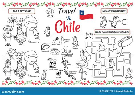Printable “Travel To Chile” Activity Sheet with a Labyrinth and Find ...