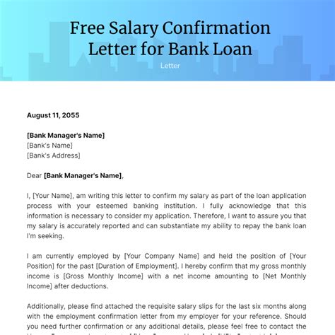 Salary Confirmation Letter for Bank Loan Template - Edit Online & Download Example | Template.net