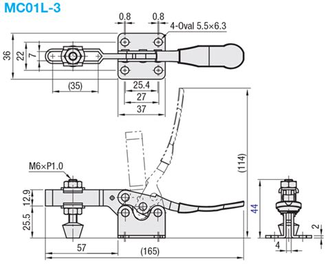 Toggle Clamp Long Handle, Flange Base, Tip Bolt Slide Adjustment ...