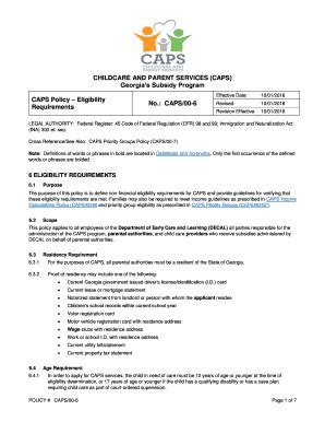 Fillable Online CHILDCARE AND PARENT SERVICES (CAPS) Georgia's Subsidy ...