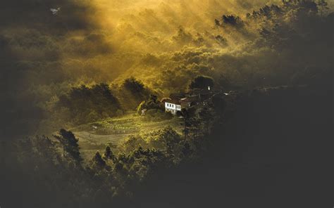 Download wallpaper 3840x2400 houses, trees, valley, sunshine 4k ultra ...