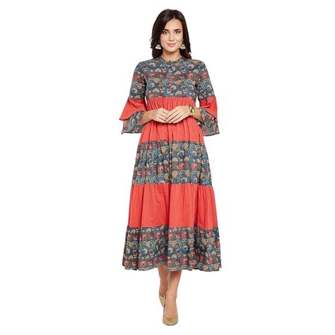 Buy SANJALI Band Collar Printed Tiered Anarkali kurta for Girls & Women ...