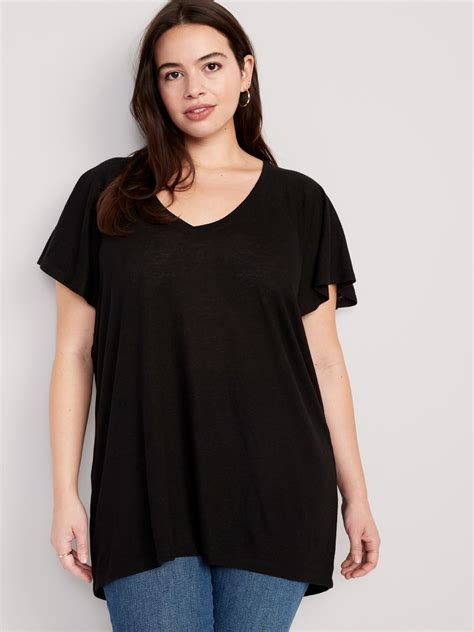 Oversized V-Neck Linen-Blend Tunic T-Shirt for Women | Old Navy