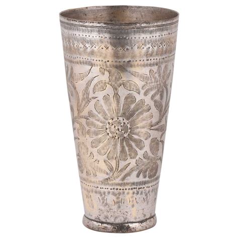Indian Big Flower Engraved Brass Lassi Glass Cup