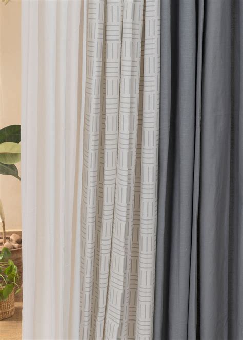 Ultimate Grey, Hash Lines,White Sheer Set Of 6 Combo Cotton Curtain