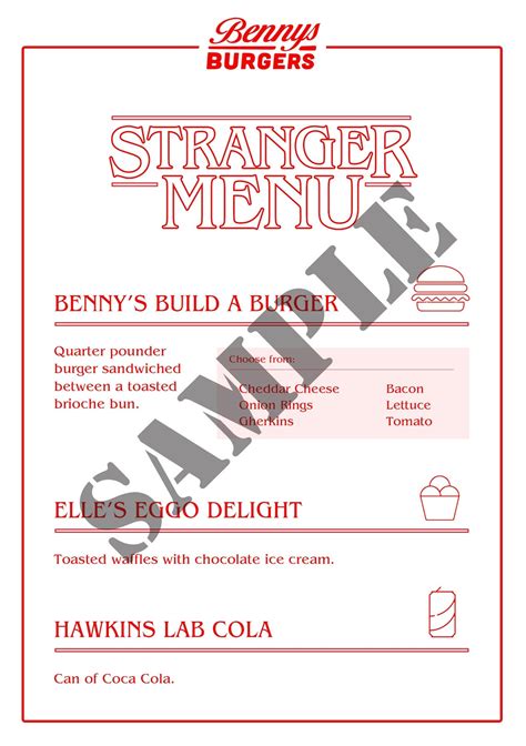 Stranger Things Download Printable Benny's Burgers Menu - Etsy