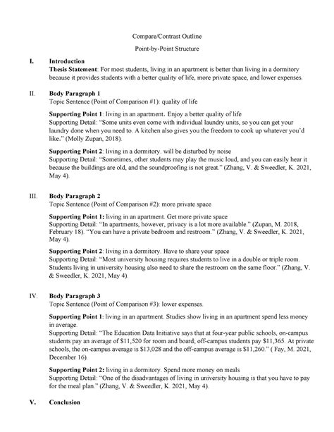 Compare and Contrast Outline - Compare/Contrast Outline Point-by-Point Structure I. Introduction ...