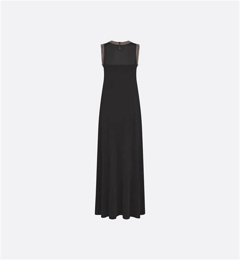 Embroidered Long Dress Black Silk Knit | DIOR