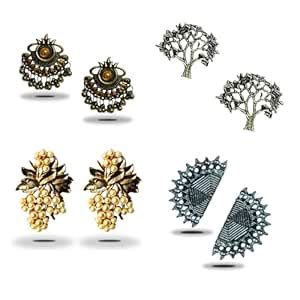 Buy Vintage Style Earrings Set, Gold Pearl and Antique Brass Design ...