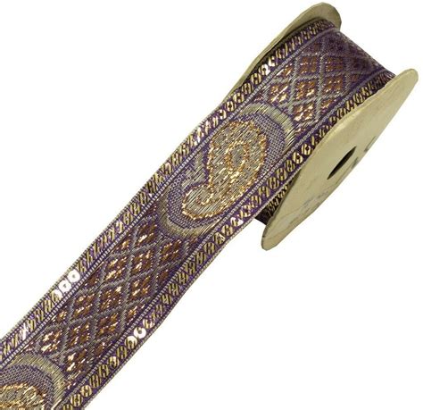 1.6" W 2.5 Yard Saree Border Indian Craft Trim Woven Purple Sewing Rib ...