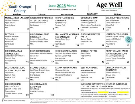 Lunch Café Menus June 2025 | Age Well Senior Services