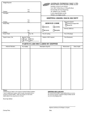 Shipair Express Shipping OrderDocket Receipt - Blank Fillable Template ...