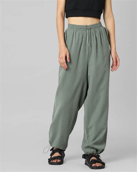 Green Mid Rise Relaxed Fit Twill Joggers