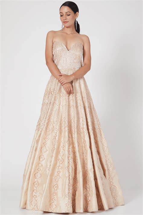 Golden Heavy Embroidered Gown Set – Masumi Mewawalla