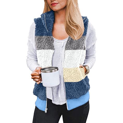 Fartey Plus Size Womens Fleece Vest with Hood Casual Warm Sleeveless ...
