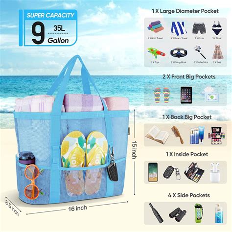 Custom Large Beach Bag Pool Bags Mesh Beach Tote Bag for Toys Towel ...