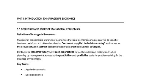 MANAGERIAL ECONOMICS: INTRODUCTION & SCOPE (ECO 101) - Studocu