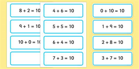 Number Bonds to Ten on word Cards