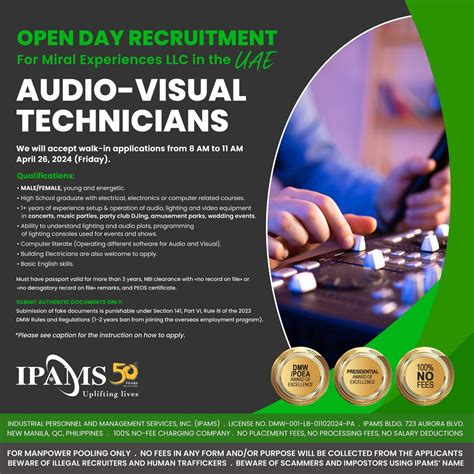 Open Day Event for Audio-Visual Technicians for Miral Experiences LLC ...