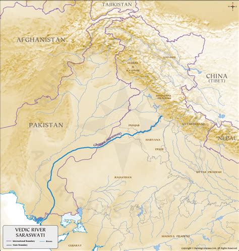 Saraswati River Map, India Border Countries with Capitals