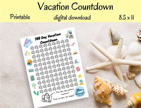 Vacation Countdown Printable, Kids Trip Countdown, Travel Planning, 100 ...