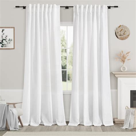 Amazon.com: White Semi Sheer Linen Curtains 90 inch Length for Living ...