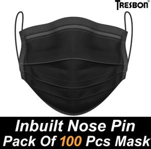 Tresbon TM-100-BLACK Mask With Inbuilt Nose Pin And Soft Ear Loops ...