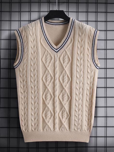 Men Cable Knit Contrast Trim Sweater Vest | Sweater vest, Cool outfits ...