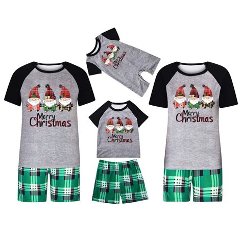 Family Christmas Pajamas Shorts Set Short Sleeve Tshirt Plaid Bottoms ...