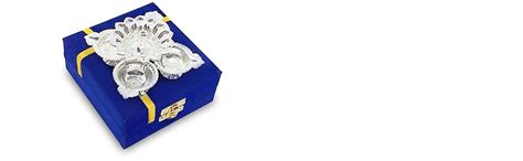 Buy BENGALEN Diwali Gift Diya German Silver Oil Lamp with Blue Velvet ...