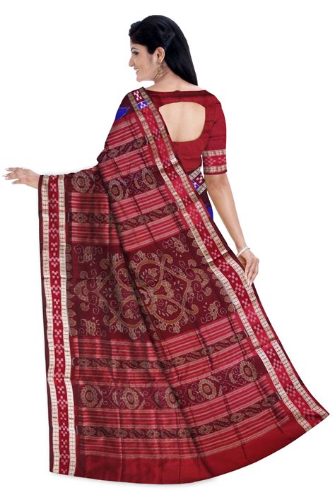 Blue and Maroon color Sambalpuri dhadi pasapali pata saree.