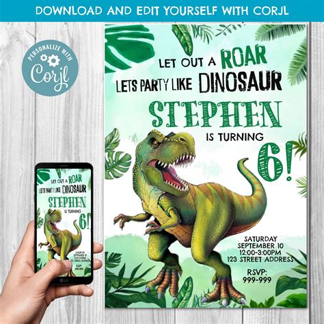 INSTANT DOWNLOAD Dinosaur Birthday Invitation, Dinosaurs, Trex Birthday Template, Birthday ...