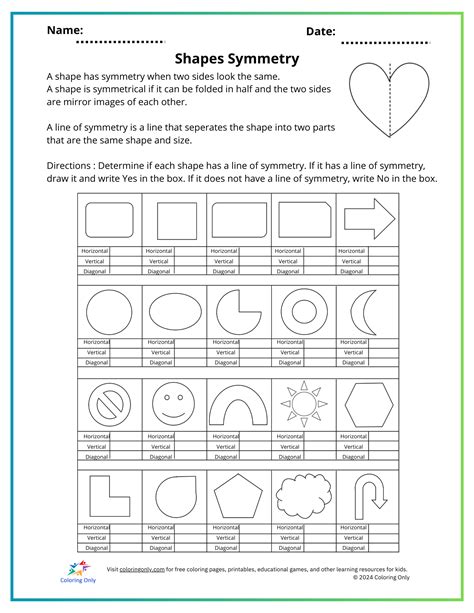 Shapes Symmetry Free Printable Worksheet