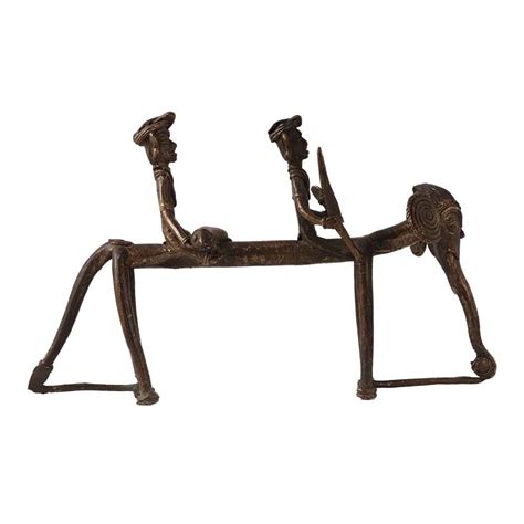 Brass Elephant Statue with 2 Riders in Tribal Art