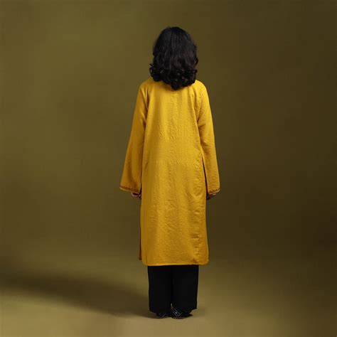 Yellow Sozni Hand Embroidered Kashmiri Merino Wool Pheran