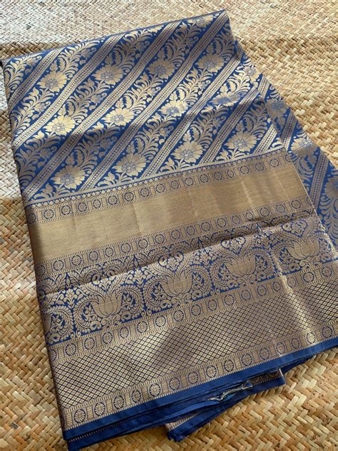 Navy Blue Semi Kanchi Brocade Pattu – Ohbyozy