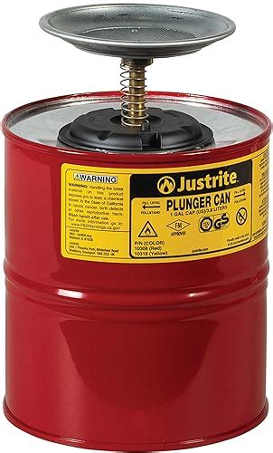 Justrite 10308 Red Steel Plunger Safety Can - 1 Gallon Capacity ...