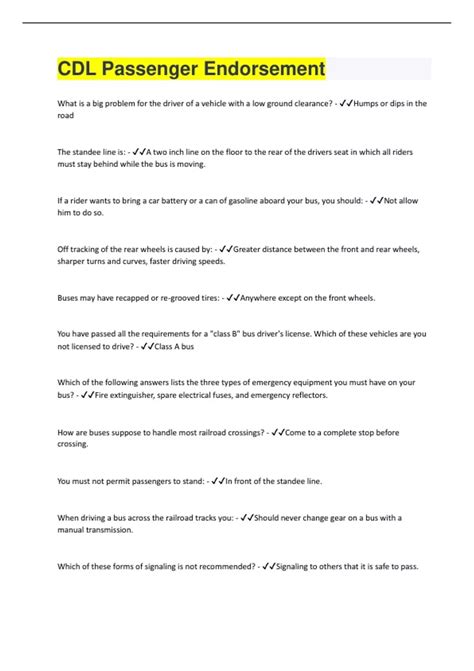 CDL Passenger Endorsement| Questions with 100% Correct Answers ...
