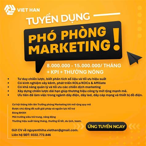 TUYỂN DỤNG MARKETING – PHÓ PHÒNG MARKETING