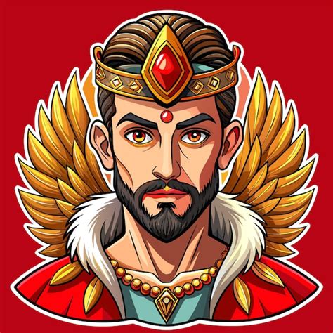 Um desenho de um homem com barba e asas em um fundo vermelho | vetor ...