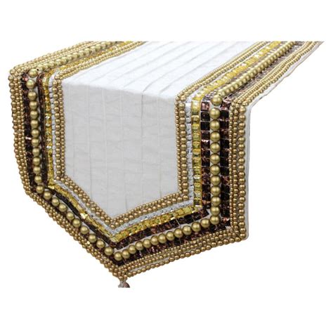 Decorative Table Runner Ivory, 14 inch wide x 72 inch long Silk Beaded ...