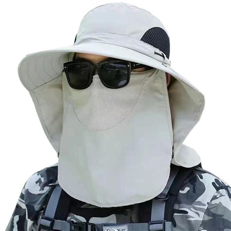 Outdoor UV Protection Cover Sun Hat Face Neck Flap Cap Wide Brim Beach ...