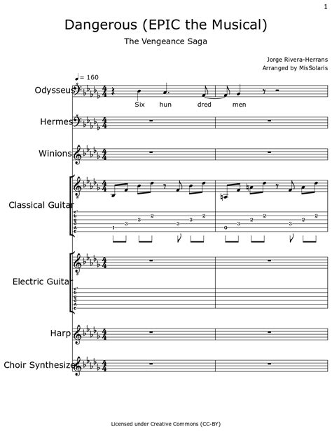 Dangerous (EPIC the Musical) - Sheet music for Voice Lead, Voice Oohs, Classical Guitar ...