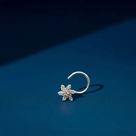 925 Silver Sparkling Floral Nose Pin for Women | The Velvet Box