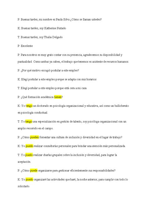 Task03 - inglés IV - P: Buenas tardes, mi nombre es Paula Silva ¿Cómo ...