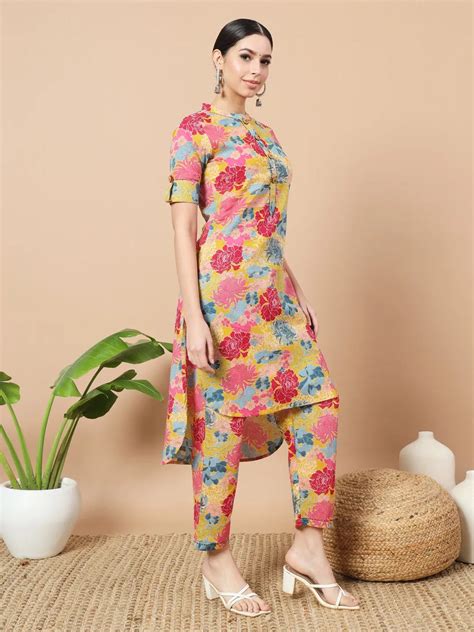 Buy Mustard Printed Hand Work Cotton Co-Ord Set – Yufta Store