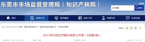 广东东莞市市场监督管理局2021年行政处罚案件信息公开表（9月第2期）-中国质量新闻网