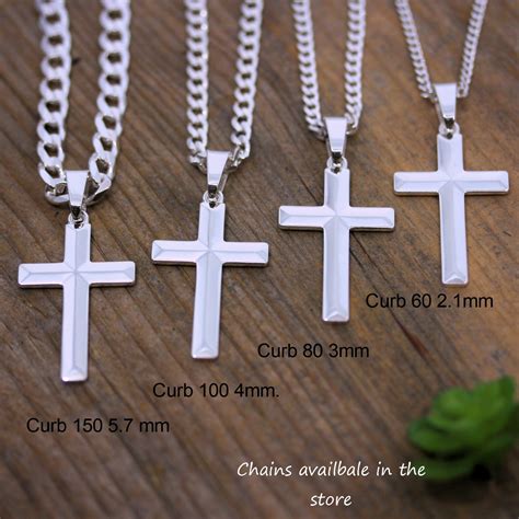 Sterling Silver Men Cross Necklace Elegant Classic Silver - Etsy